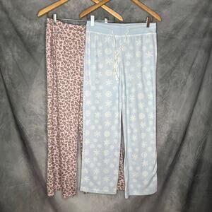 Lot 2 Pajama Pants Women Small & Small Petite Cozy Comfy Lounging Leopard & Blue